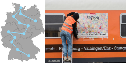 Bild Collage Deutschlandkarte und Reklame aussen.